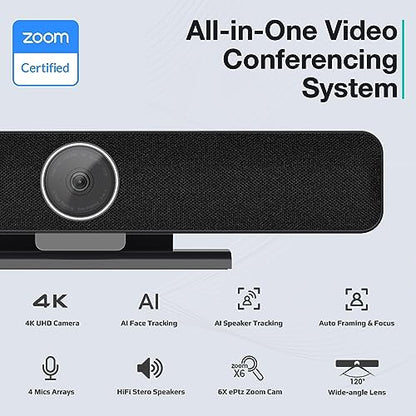 TB5 Video Conferencing System - Zoom Certificated, Ultra 4K Pro Audio and Video Conference Room Camera with 4 Microphone Arrays & Stereo Speakers, 120° Wide Angle Webcam for TV/Meeting Room
