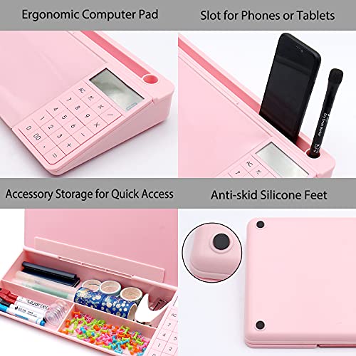 TOWON Desk Dry Erase Board with Detachable Calculator, Small Glass Desktop Whiteboard, Desktop whiteboard - Glass Dry Erase White Board- Desk Computer Buddy for Home Office Supply, Pink, 17 x 6 in - color: Cal Pink