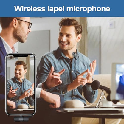 Lavalier Microphone - Wireless Lapel Microphone | Noise-Cancelling Mini Wireless | Portable Clip On Neck Sound Recorder for Podcasting Interviews Vlogging Studio