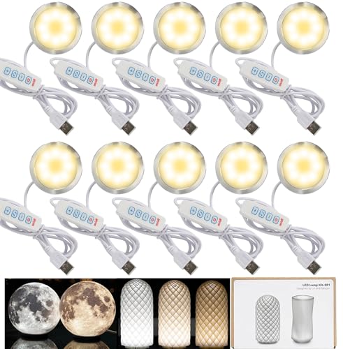 10PCS LED Lamp Kit 001 for Bambu Lab Light Kit MH001, 3 Color Temperature, Power Outage Color Storage, Dimming, 5V USB Puck Light Set DIY Hardware Spare Parts for Makerwold 3D Printed Lamp Projects - color: 10PCS