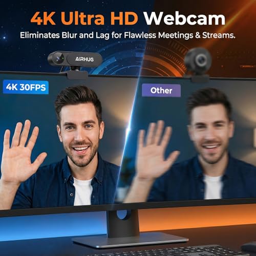 AIRHUG 4K UHD USB Webcam No Mic 16MP Sony Sensor, Privacy Cover for Secure Meetings - PDAF Fast Focus, 63° Gold FOV, Auto Light Correction, Streaming Camera (No Audio) for PC/Laptop/Desktop - style: 4K Webcam Without Mic