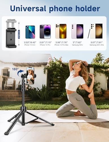 Phone Tripod Stand, 85" Tall Cellphone Tripod for iPhone with Gooseneck Remote, Flexible Portable Phone Stand for Recording, Compatible with iPhone 14 13 12 Pro Android Camera