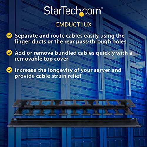 StarTech.com Horizontal 1U Server Rack Cable Management Finger Duct w/ Cover - 19" Network Rack Wire Duct Raceway Panel - Slotted Wire Duct (CMDUCT1UX) - style: 1U | Horizontal