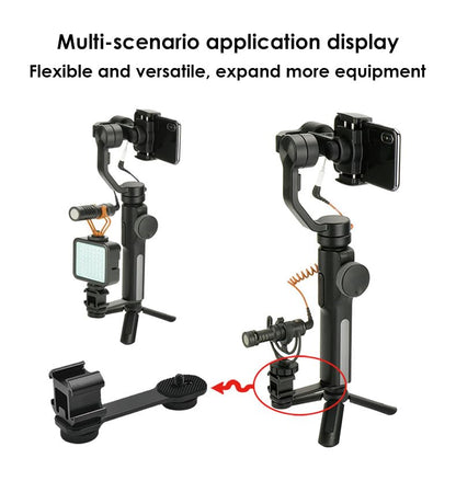 Triple Cold Shoe Mounts Plate Microphone Led Video Light Extension Bracket Microphone Stand Rig Compatible for DJI OSMO Mobile 3 2 OM 4 Zhiyun Smooth 4/Feiyu Vimble 2 Gimbal Stabilizer - color: ST-002-1