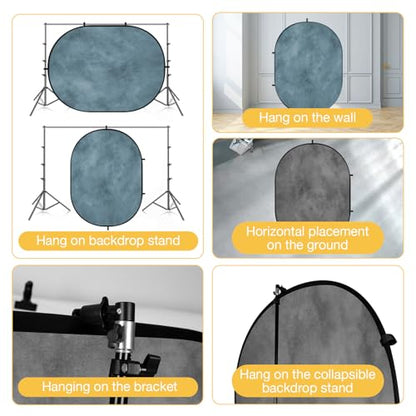 Kate Collapsible Backdrop Pop-up Photo Backdrops Folded Grey Teal for Photography, for Video, for Broadcast, 5x6.5ft