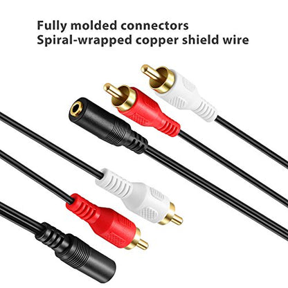 OBVIS 3.5mm to RCA Stereo Audio Cable Adapter | Female to Male, Bi-Directional, AUX Auxiliary Headphone Jack Plug Y Splitter, Left / Right 2RCA Male Connector Plug