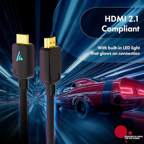 LED HDMI Cable V2.1 with Ethernet,8k@60Hz,4K@120Hz UHD Resolution,3.3 Feet Braided, 48 Gbps Transfer Ultra high Speed,HDR/HDR10/Dolby Vision,Dolby Atmos and DTS:X,Compatible with HDMI Devices - color: Black, size: 3.3 Feet