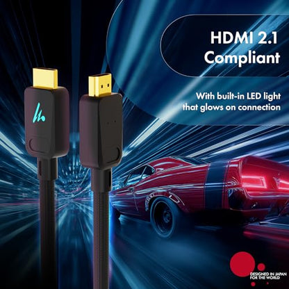 LED HDMI Cable V2.1 with Ethernet,8k@60Hz,4K@120Hz UHD Resolution,3.3 Feet Braided, 48 Gbps Transfer Ultra high Speed,HDR/HDR10/Dolby Vision,Dolby Atmos and DTS:X,Compatible with HDMI Devices - color: Black, size: 3.3 Feet