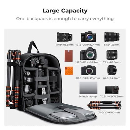 K&F CONCEPT Camera Bag Backpack, Professional DSLR/SLR/Mirrorless Camera Backpack, Photography Camera Case with Tripod Holder & Rain Cover Compatible with Canon/Sony/Nikon/FUJIFILM - color: 03-Bright Black