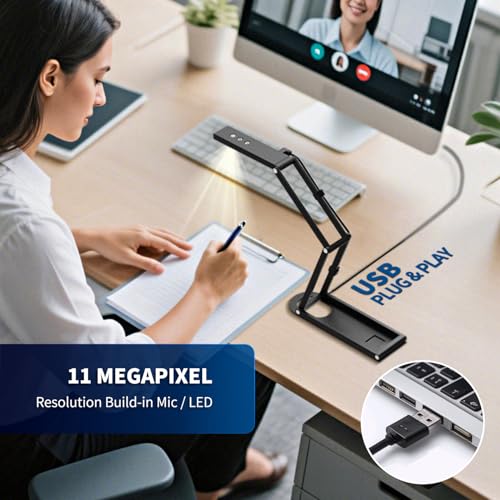 NetumScan 4K Document Camera 1080P 60fps Scanner with Microphone for A3 | Highly Foldable Metal Arm: Multi-joint metal stand collapses into a compact body, perfect for teachers to carry