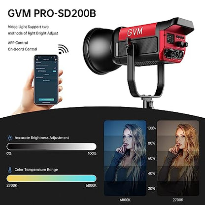 GVM LED Video Light Studio with Softbox, 200w Photography Lighting Kit with Bluetooth Mesh Network/DMX Control,45400lux/1m Continuous Lighting Kit for Film Recording,12 Lighting Effects