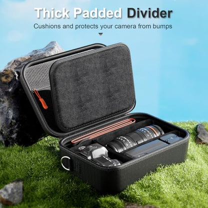 ProCase Hard Shell Digital Camera Case for Canon Rebel T7/EOS R100/R50/DSLR/SLR/Nikon/Sony/Mirrorless, Padded Travel Bag with 1 Shoulder Strap and 3 Adjustable Dividers Fathers Day Gift -Black - color: Black