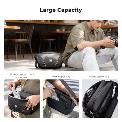 K&F CONCEPT Camera Sling Bag, Lightweight Camera Bag for Mirrorless/DSLR, Foldable Side Pocket & Quick-Access Front Pocket, Adjustable Divider, Camera Bags for Photographers, Black, 7L - color: Black