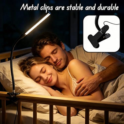 BUBBLE-FLY LED Clip on Reading Light, USB Desk Lamp with 32 LED Eye Protection, 360° Flexible Arm, Dimmable Clamp Light for Bed Headboard Home Office Study 7W Black