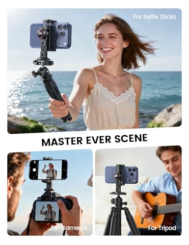 Lamicall Aluminum Phone Tripod Mount with 3 Cold Shoes & Arca Port & 1/4" Thread, [Wider Clamp] Camera Phone Holder Adapter Valentines Day Gift for iPhone 17 Smartphone Tripod Cell Phone Holder