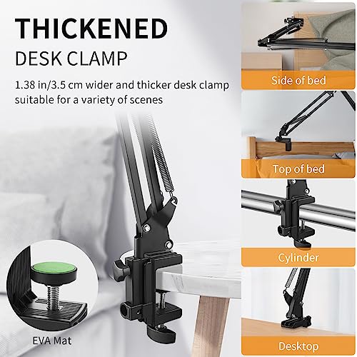 Phone Holder for Desk, Phone Holder for Bed with Adjustable Clamp Clip, Flexible Phone Stand Lazy Bracket Mount Long Arms Clamp for iPhone, Samsung, Google Pixel, Moto (Black)