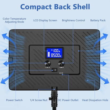Led Video Light Panel Lighting Kit, QEUOOIY 2-Pack Bi-Color Photography Lighting with 63'' Tripods Stand, Built-in 8000mAh Battery, 2500-8500K Studio Light for Live Streaming/Outdoor Indoor/Tiktok