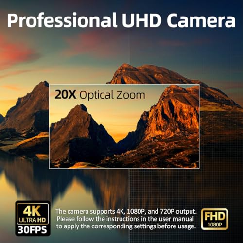 4K Conference Room Camera,PTZ Camera 20X Optical Zoom with IP/USB3.0/HDMI/RS232/RS485 for IP Live Streaming Video Conference and Church Education
