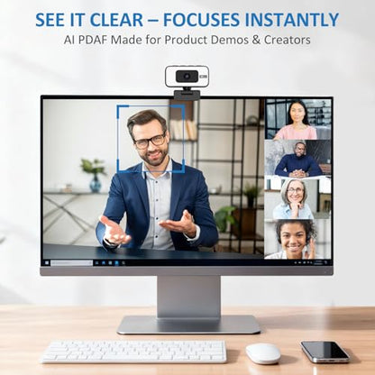 4K Webcam for PC, AutoFocus Webcam with Light for Desktop Computer | Web Camera with Microphone, FOV 80° USB Plug and Play Laptop Web Cam for Live Streaming, Online Teaching, Meetings - color: Black+White