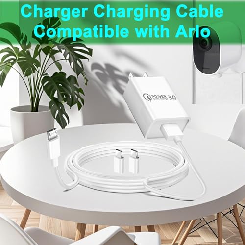 2 Pcs 10ft QC3.0 Fast Charger for Arlo Pro/Pro2 Camera, Charging Power Cable Cord for Arlo, Q, GO, Essential Spotlight XL/XL 2nd, Ring Stick Cam,Wyze Cam Pan v3 v2, Blink, Yi Home, Kasa,eufy