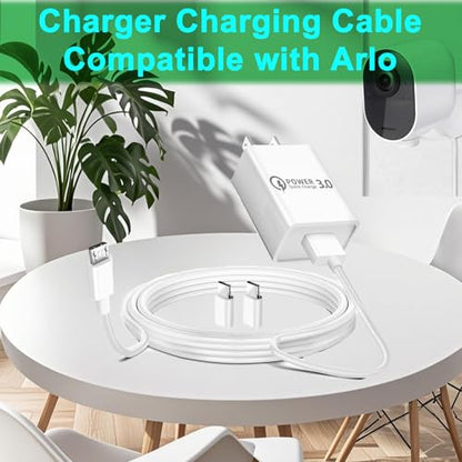 2 Pcs 10ft QC3.0 Fast Charger for Arlo Pro/Pro2 Camera, Charging Power Cable Cord for Arlo, Q, GO, Essential Spotlight XL/XL 2nd, Ring Stick Cam,Wyze Cam Pan v3 v2, Blink, Yi Home, Kasa,eufy