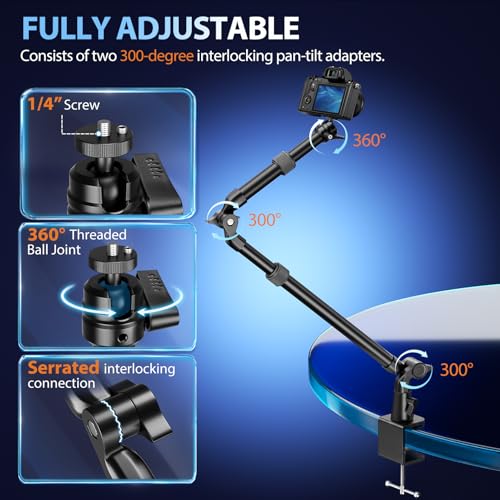EMART Overhead Camera Mount with Serrated Bite Magic Arm,40-in Camera Desk Mount with 1/4" Ball Head for Cameras DSLR Phone,Holder Stand for Live Streaming/Photo Video Shooting