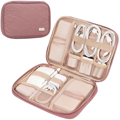 NISHEL Travel Cord Organizer Case, Tech Electronic Bag, Essentials for Charger, Cable, Phone, Hard Drive, USB, SD Card, Rosewood-Pink - color: Rosewood-Pink