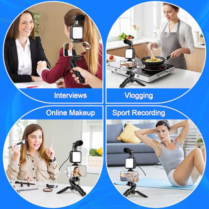 RGB Vlogging Phone Tripod with Mini RGB LED Video Light, Cardioid Microphone, Phone Holder, Compatible with iPhone & Android, for YouTube, TikTok, Instagram & Live Streaming