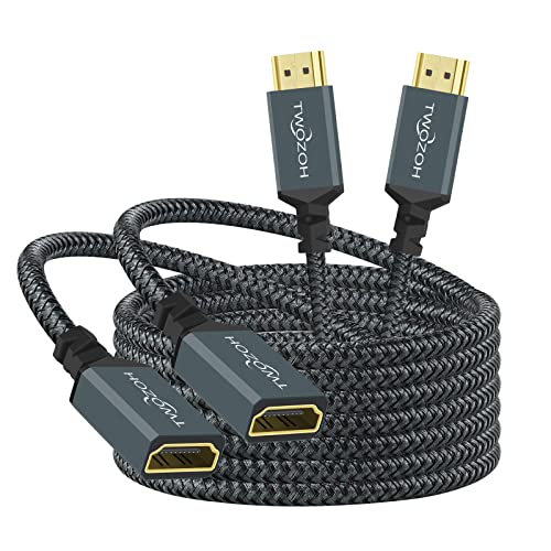 Twozoh HDMI Extension Cable 5FT 2 Pack, 4K HDMI Extender Male to Female Cord, Nylon Braided HDMI 2.0 Cable Adapter Support 4K@60Hz 3D HDR - color: 4K 2-PACK, size: 5 FT