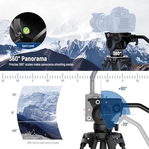 NEEWER Basic 74" Video Tripod with Fluid Head , Metal Camera Tripod with Smooth Friction Damping, Mid Level Spreader, Quick Release Plate Compatible with Manfrotto 501, Max Load 17.6lb, TP37 - style: TP37