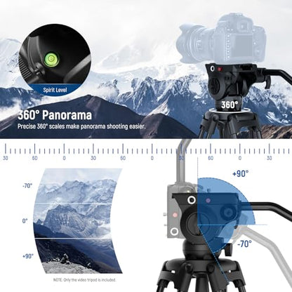 NEEWER Basic 74" Video Tripod with Fluid Head , Metal Camera Tripod with Smooth Friction Damping, Mid Level Spreader, Quick Release Plate Compatible with Manfrotto 501, Max Load 17.6lb, TP37 - style: TP37