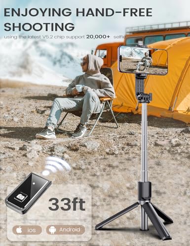 ANXRE 41.7" Extendable Selfie Stick with Wireless Remote, Compact & Portable for Travel, Compatible with iPhone Samsung Android Smartphones - size: 41.7"-Black
