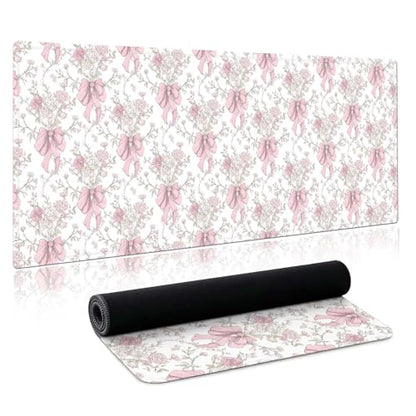Pink Bow Keyboard and Mouse Pad,Large Pink Bow Desk Matt for Desktop,Cute Desk Pad Mat,Large Mouse Pad,Anti Slip Big Mousepad with Stitched Edges,Keyboard Pad Mouse Mat for Computer,Work,Gaming - color: Pink