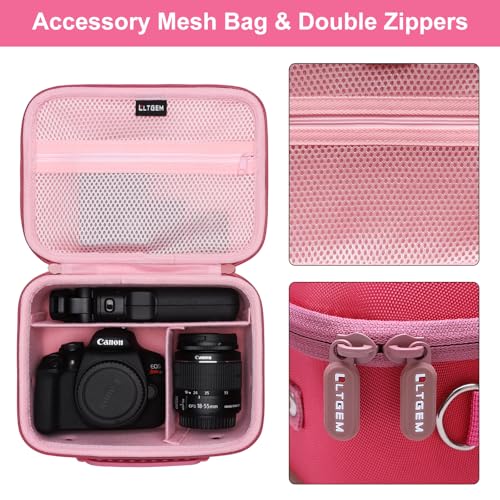 Camera Case Bag Compatible with Canon EOS Rebel T7/R50/R6 Mark II/R100/R50 V/T6/R8/R10/R5 Mark II/RP/R7/5D Mark IV/SL3/R5/T100 DSLR Camera, Len and Tripod with 4 Dividers and Shoulder Strap, Magenta - color: Magenta+Pink, size: Small