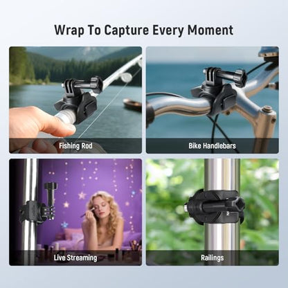 NEEWER Flexible Mount Wrap Band Compatible with GoPro DJI Insta360 Action Cameras, Motorcycle Bike Handlebar Roll Bar Tube Clip Holder Bracket Accessories for Photography Video Recording, GP-77 Black - style: GP-77