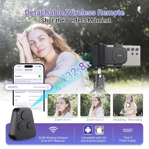 Phone Camera Grip with Remote Control for Smartphones Vlog Shooting | silicone anti-slip grip, detachable remote, dual cold shoe slots, 1/4" tripod thread, design for vlog video shooting - color: Clip on Phone Camera Grip Black