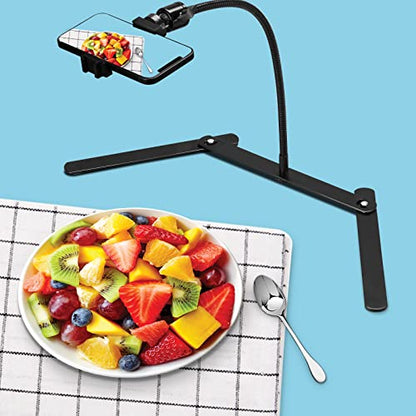 Phone Stand for Recording, Phone Tripod Adjustable and Solid, Overhead Phone Mount, Fixable Gooseneck Phone Holder for Video Recording, Online Teaching, Cookie Decorating, Live Streaming