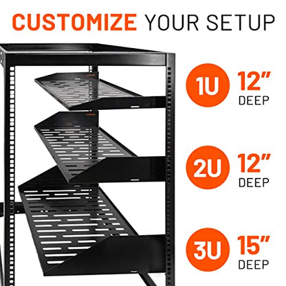 ECHOGEAR 3U Rack Shelf - Universal Design Works with Any Rack - Holds 75bs of Servers, Network Gear, or AV Equipment - 15" Deep Steel Shelf with Ventilated Design - Install Hardware Included - size: 3U Rack Shelf