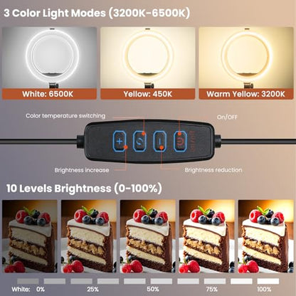 Ring Light Overhead Phone Mount with Casters, Dual-Purpose Floor/Desk Light Tripod for iPhone, Selfie Phone Tripod for Video Recording/Live Streaming/Cooking