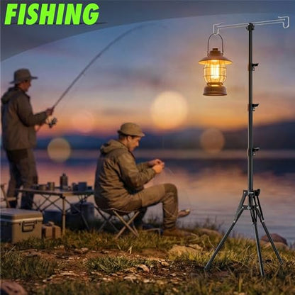 Telescopic Height Adjustable Camping Lantern Tripod Stand | 2-Hook Lantern / Light Hanger Holder for Outdoor Camping Tent RV, Night Fishing & Patio - size: 5ft 1"