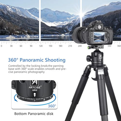 52mm Low Profile Ball Head Tripod Mount Ball Head ARTCISE All Metal CNC Machining with Two 1/4" Quick Release Plates for Tripod, Monopod, DSLR, Camcorder，Max Load 66lbs /30kg（All Black）