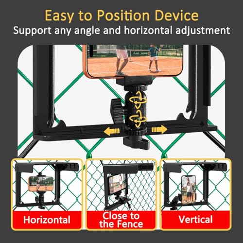 Cell Phone Fence Mount with Shade, Phones Holder Mounting Kit for iPhone, Mevo Start and Other Action Cameras, for Recording Baseball, Hockey, Softball and Tennis Games (Black)