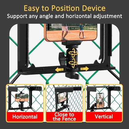 Cell Phone Fence Mount with Shade, Phones Holder Mounting Kit for iPhone, Mevo Start and Other Action Cameras, for Recording Baseball, Hockey, Softball and Tennis Games (Black)