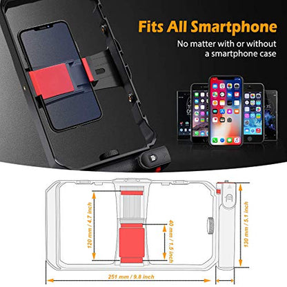 Zeadio Smartphone Video Rig, Phone Stabilizer Grip with a Detachable Side Handle, Universal Video Recording Cage, Compatible with All Smartphones for Vlogging Filmmaking Live Streaming - style: Basic Version