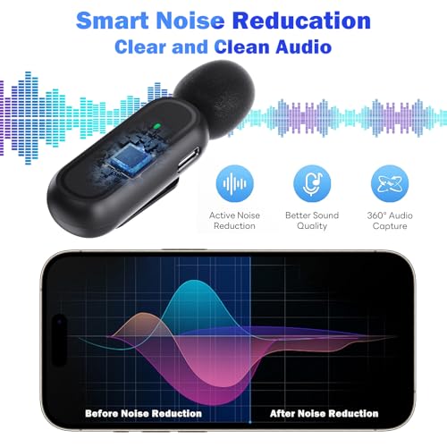 Wireless Lavalier Microphone, 2 Mini Mics with Charging Case, 8H, 65ft | USB-C Clip-On Mic for iPhone iPad Android PC, Noise Reduction, Ideal for Vlogging TikTok YouTube Video Recording Interview