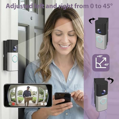 Adjustable Doorbell Angle Mount Compatible with R-ing Wired Doorbell Plus/Pro & Blink Video Doorbell, 0-45° Corner Mounting Bracket, Universal Left/Right Door Holder for Home & Apartment