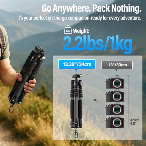 SIRUI Lightweight Carbon Fiber Travel Tripod, 6kg Load Capacity Compact Camera Support with Carry Bag, Portable for DSLR Mirrorless Cameras, Max Height 54" for Hiking Vacation Vlogging - size: AM-5C - 54 inches