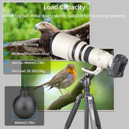 Low Profile Tripod Ball Head-INNOREL N44, Black, Panoramic CNC Metal Camera Tripod Ball Head with Two 1/4" Screw Arca Swiss Quick Release Plates for Tripod,Monopod,DSLR,Camcorder,Max Load 55lbs/25kg - size: N44-Black