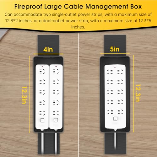 Tamfile Cable Management Box, Fireproof Foldable Cord Organizer and Cover | Heat Resistant Large Power Strip Organizer for TV Wires, Computer and USB Hub with Cable Clips & Reusable Cable Ties, Black