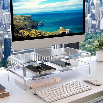 Egchi Acrylic Monitor Stand,2 Tiers Computer Monitor Riser(18x8x5.5 inches),Computer Stand/Monitor Riser for Office,School,Home,Laptop Stand Desktop Stand for Keyboard Storage&Printer TV Screen - size: 18''x8''x5.5''- 2 Tiers